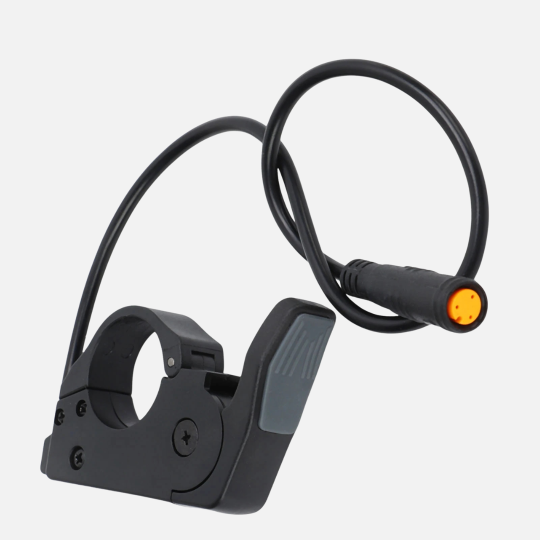 Thumb throttle waterproof connector cable coiled beside lever