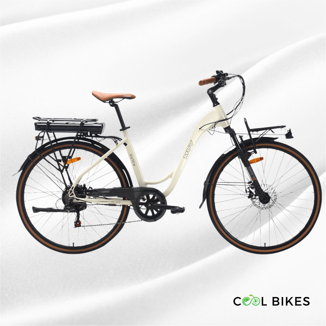 MUV Dutch electric bike with step-through frame and long-range battery, perfect for comfortable city rides in Sydney.