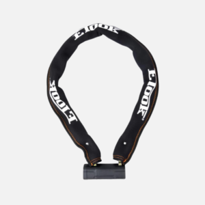 ETOOK Titan Ultra 9mm hardened steel chain lock coiled into a loop, showing the branded nylon sleeve
