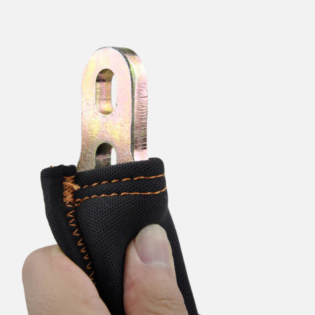 Close-up of the ETOOK Titan Ultra chain lock's hardened steel hook end, showing material thickness