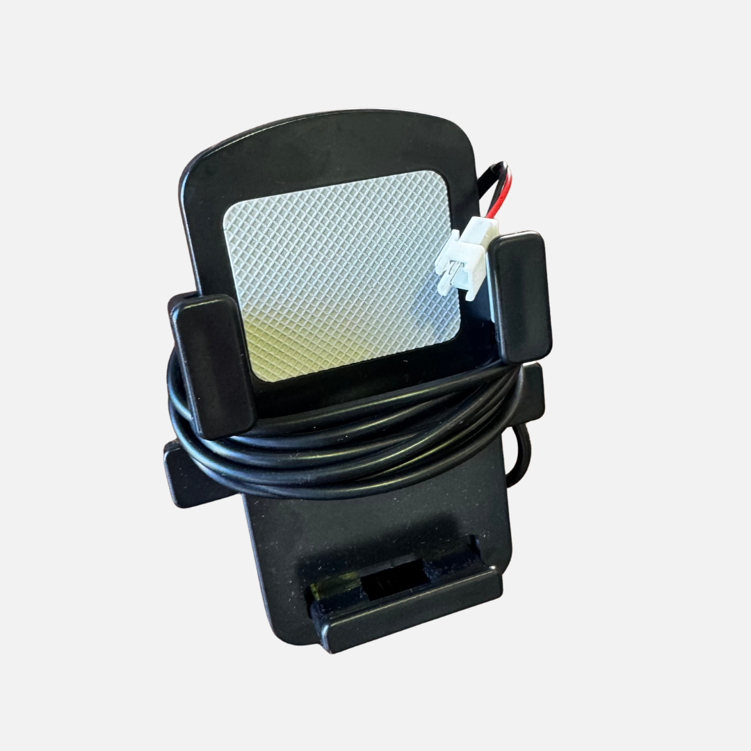 E-Bike Phone Holder with integrated USB-A charging port and 2-pin connector.